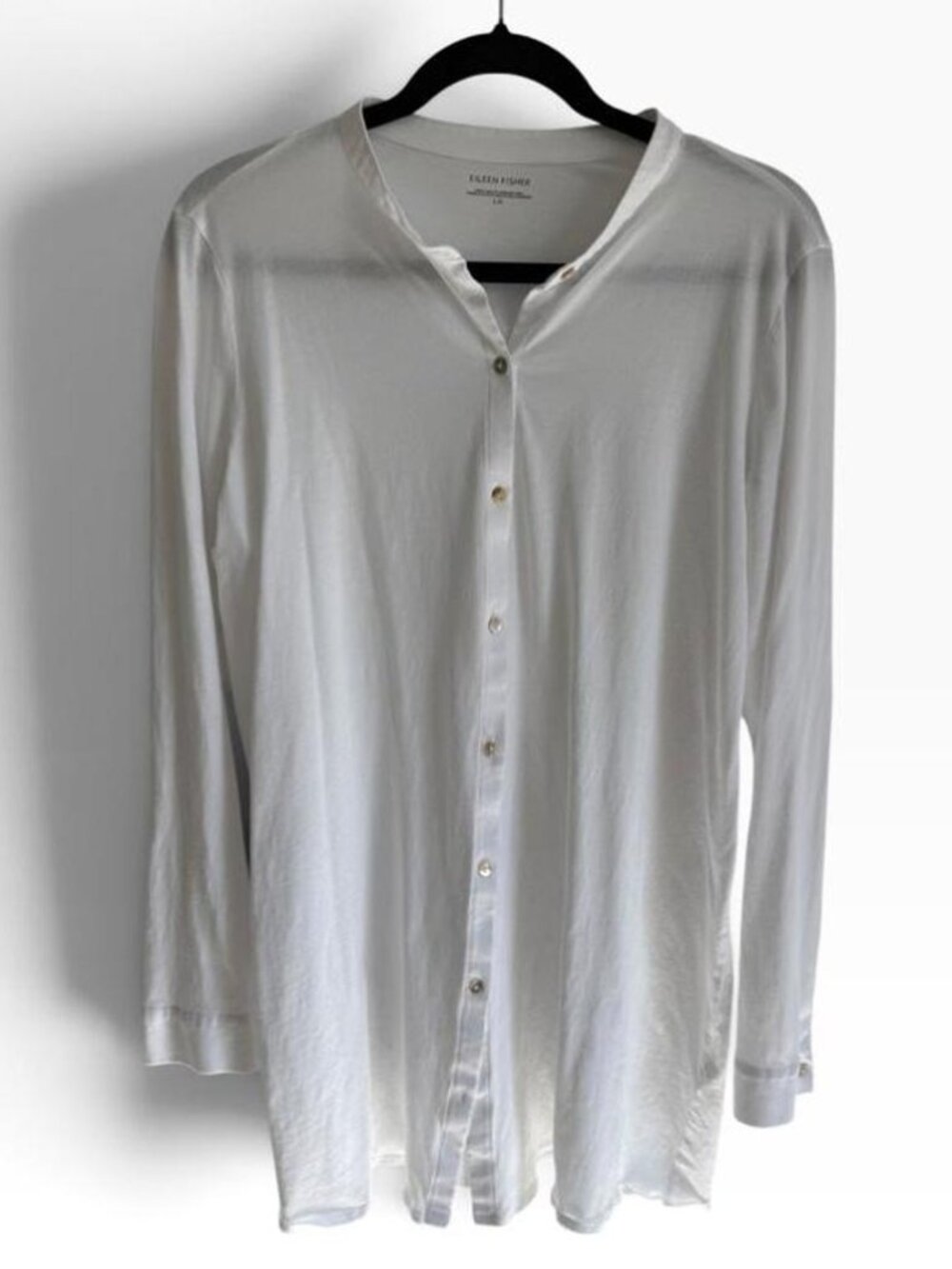Eileen Fisher Organic Cotton white long sleeve button up shirt in size Large